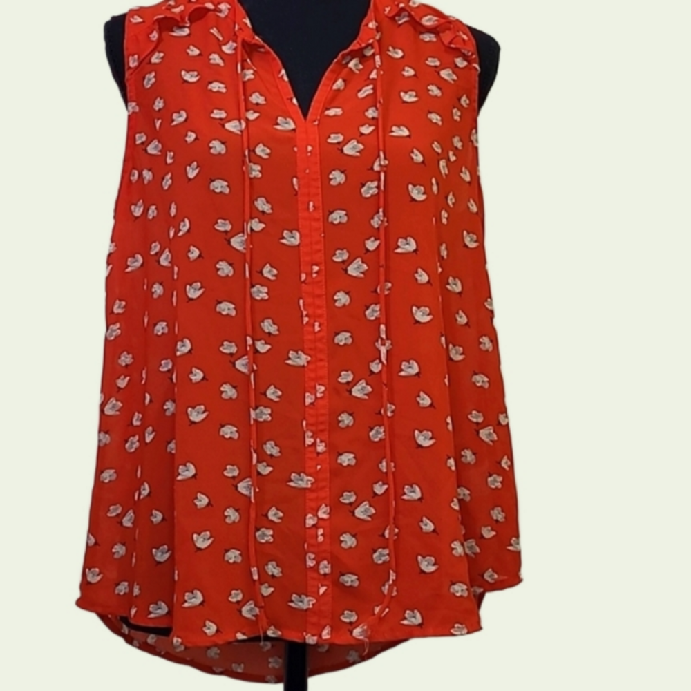 Fun 2 fun orange floral print sleeveless top. Size M